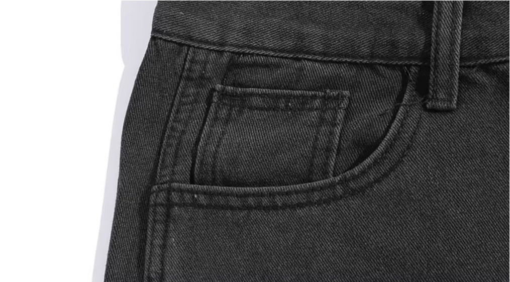 Black Wide-Leg Patched Denim Shorts