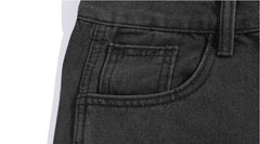 Black Wide-Leg Patched Denim Shorts