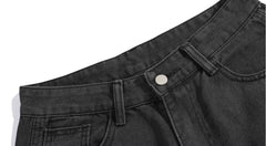 Black Wide-Leg Patched Denim Shorts