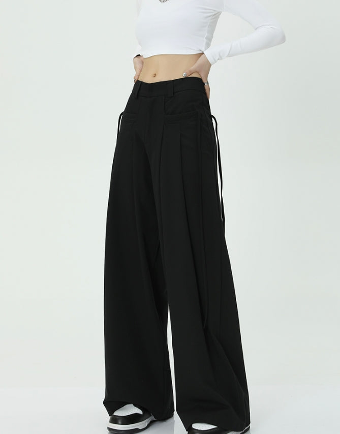 Black Wide-Leg Tie Pants
