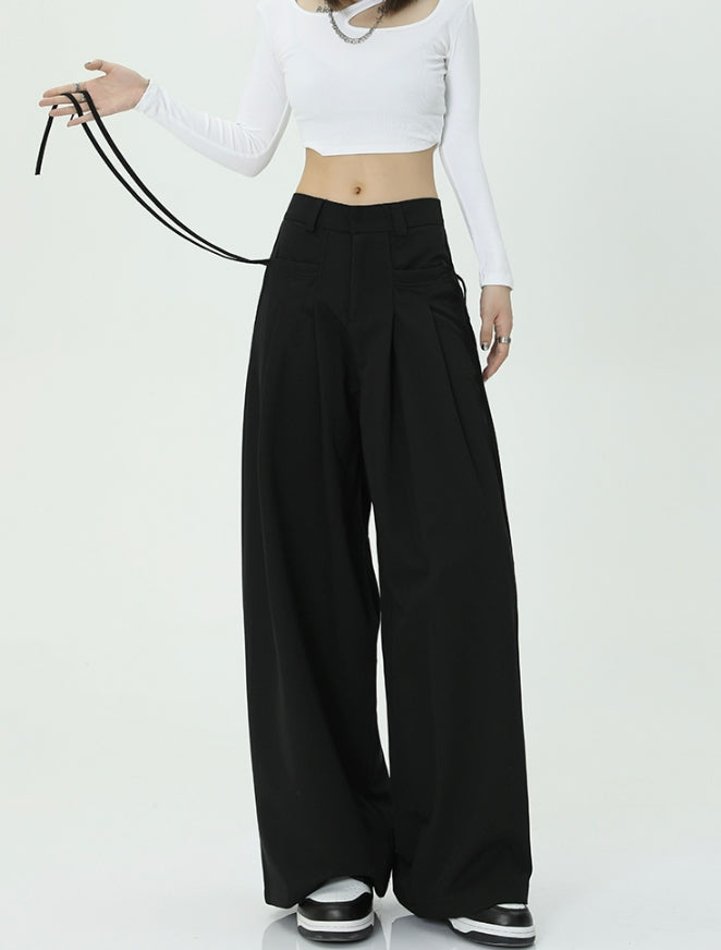Black Wide-Leg Tie Pants