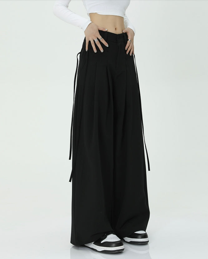 Black Wide-Leg Tie Pants