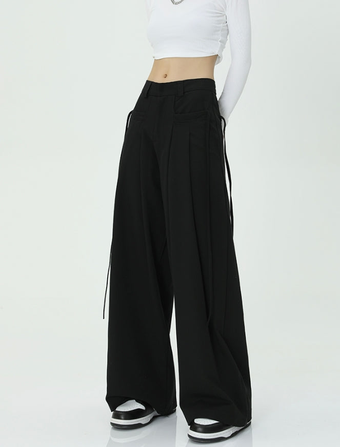 Black Wide-Leg Tie Pants