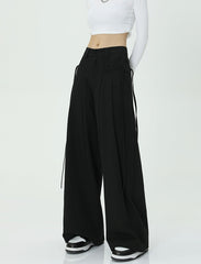 Black Wide-Leg Tie Pants