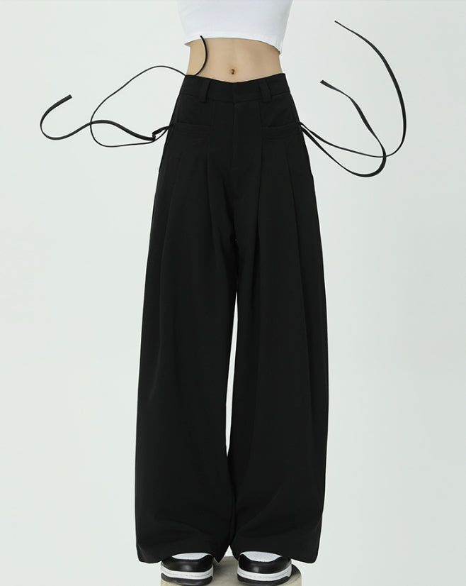 Black Wide-Leg Tie Pants