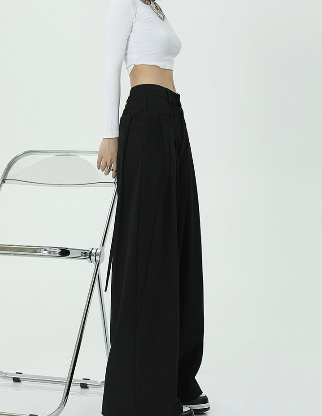 Black Wide-Leg Tie Pants