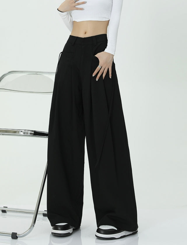 Black Wide-Leg Tie Pants