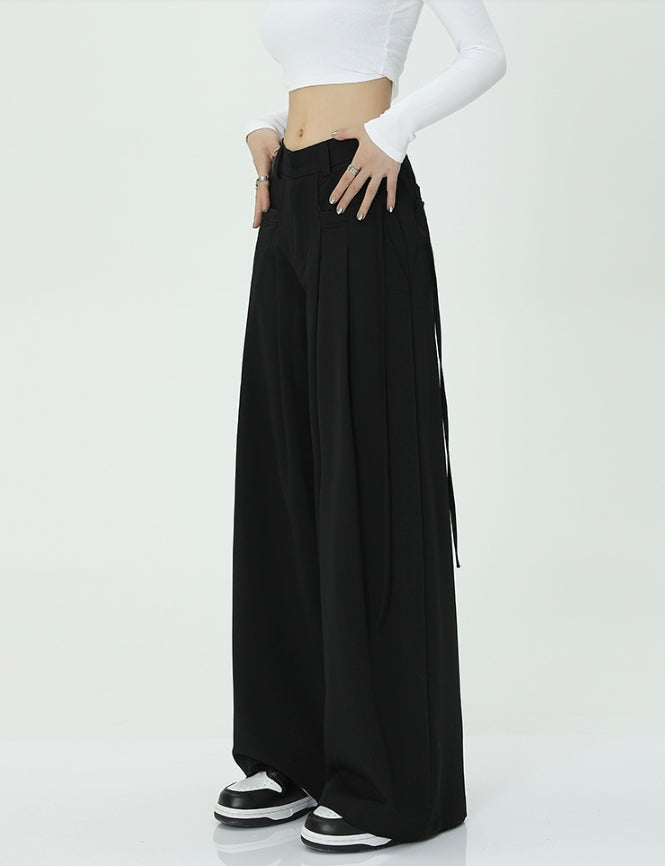 Black Wide-Leg Tie Pants