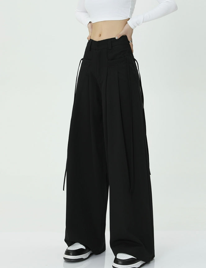 Black Wide-Leg Tie Pants
