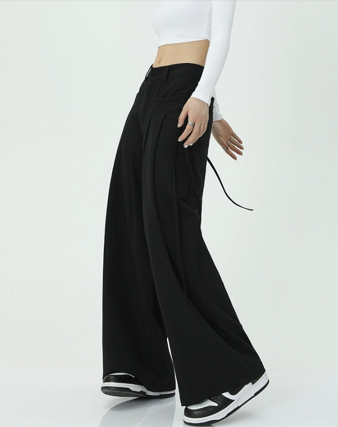 Black Wide-Leg Tie Pants