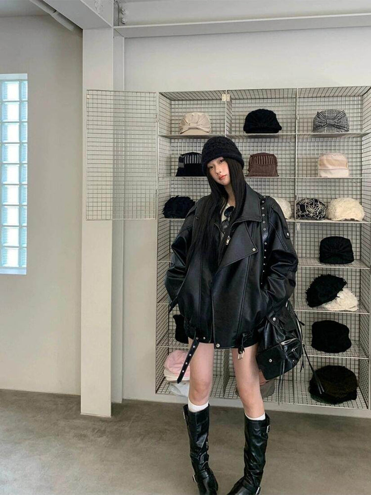 Black Y2K Oversized Moto Jacket