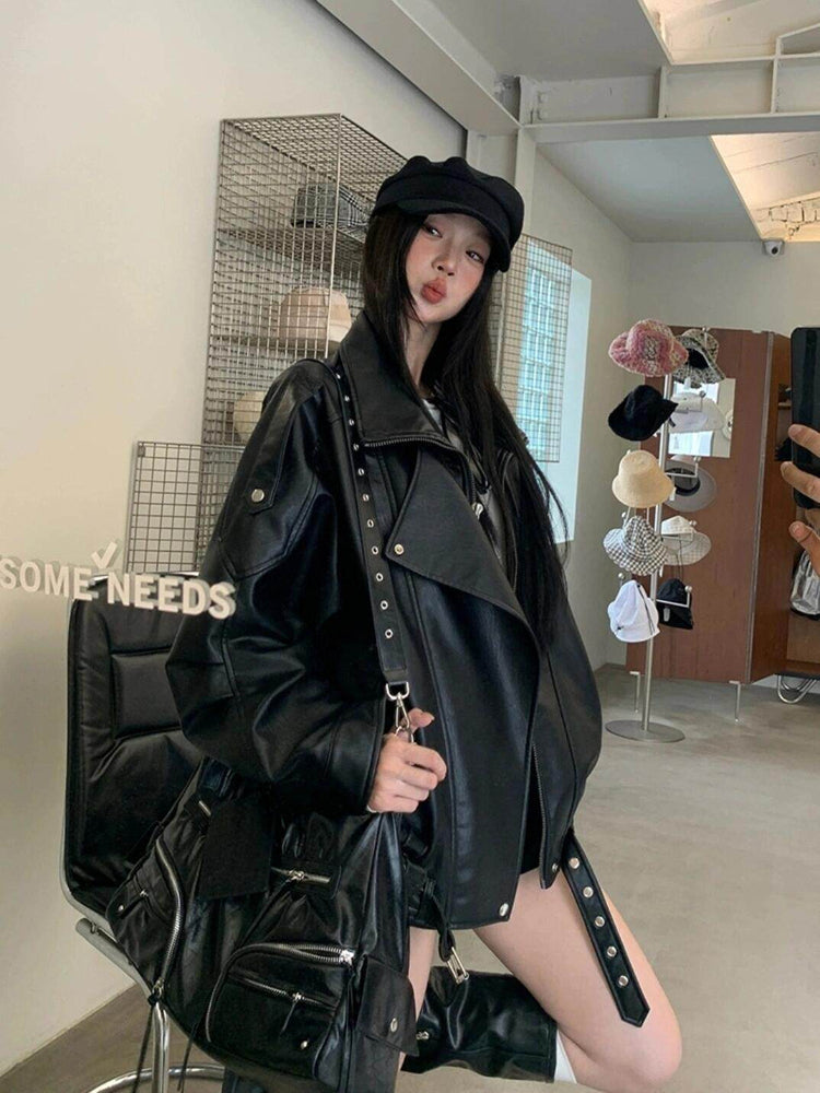 Black Y2K Oversized Moto Jacket