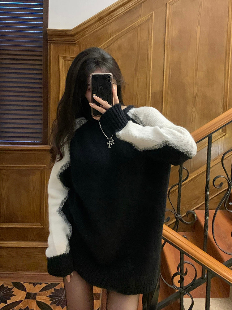 Black Zigzag Sleeves Sweater