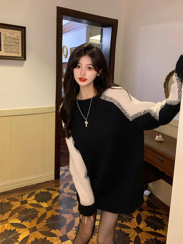 Black Zigzag Sleeves Sweater