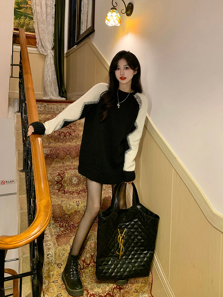 Black Zigzag Sleeves Sweater
