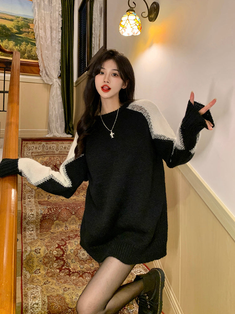 Black Zigzag Sleeves Sweater