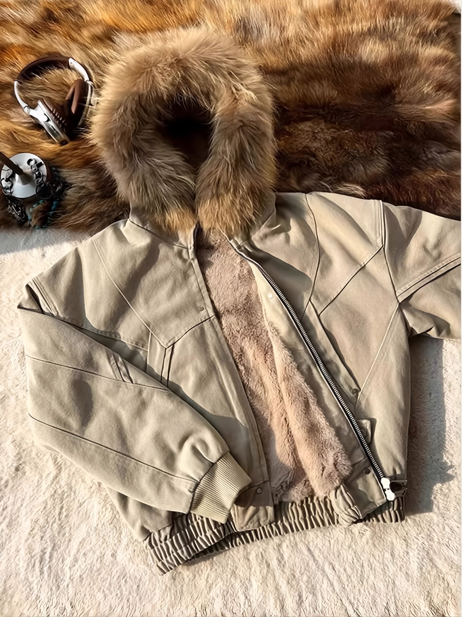 Black Zip-Up Faux Fur Hood Jacket
