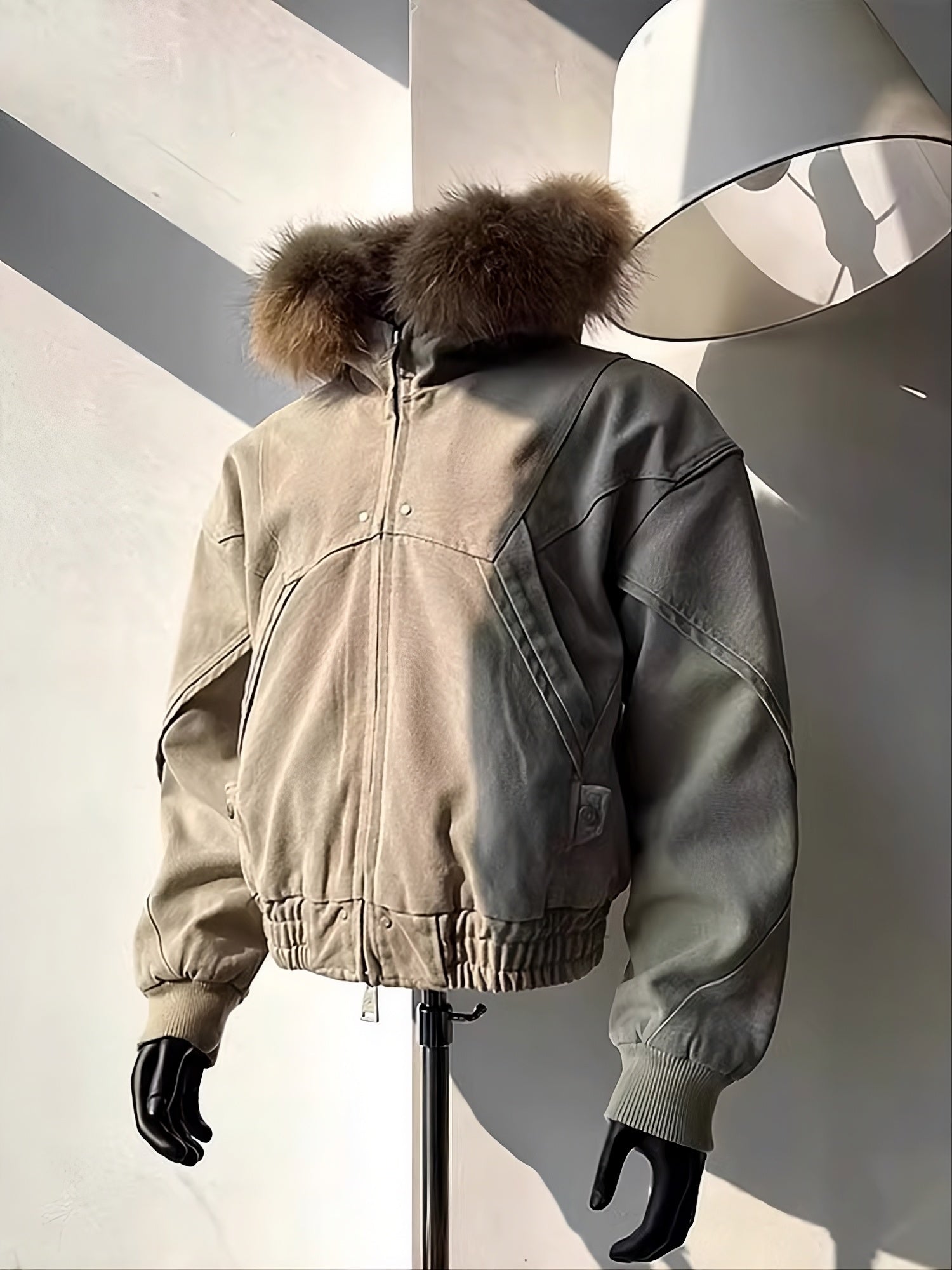 Black Zip-Up Faux Fur Hood Jacket