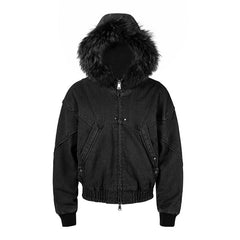 Black Zip-Up Faux Fur Hood Jacket