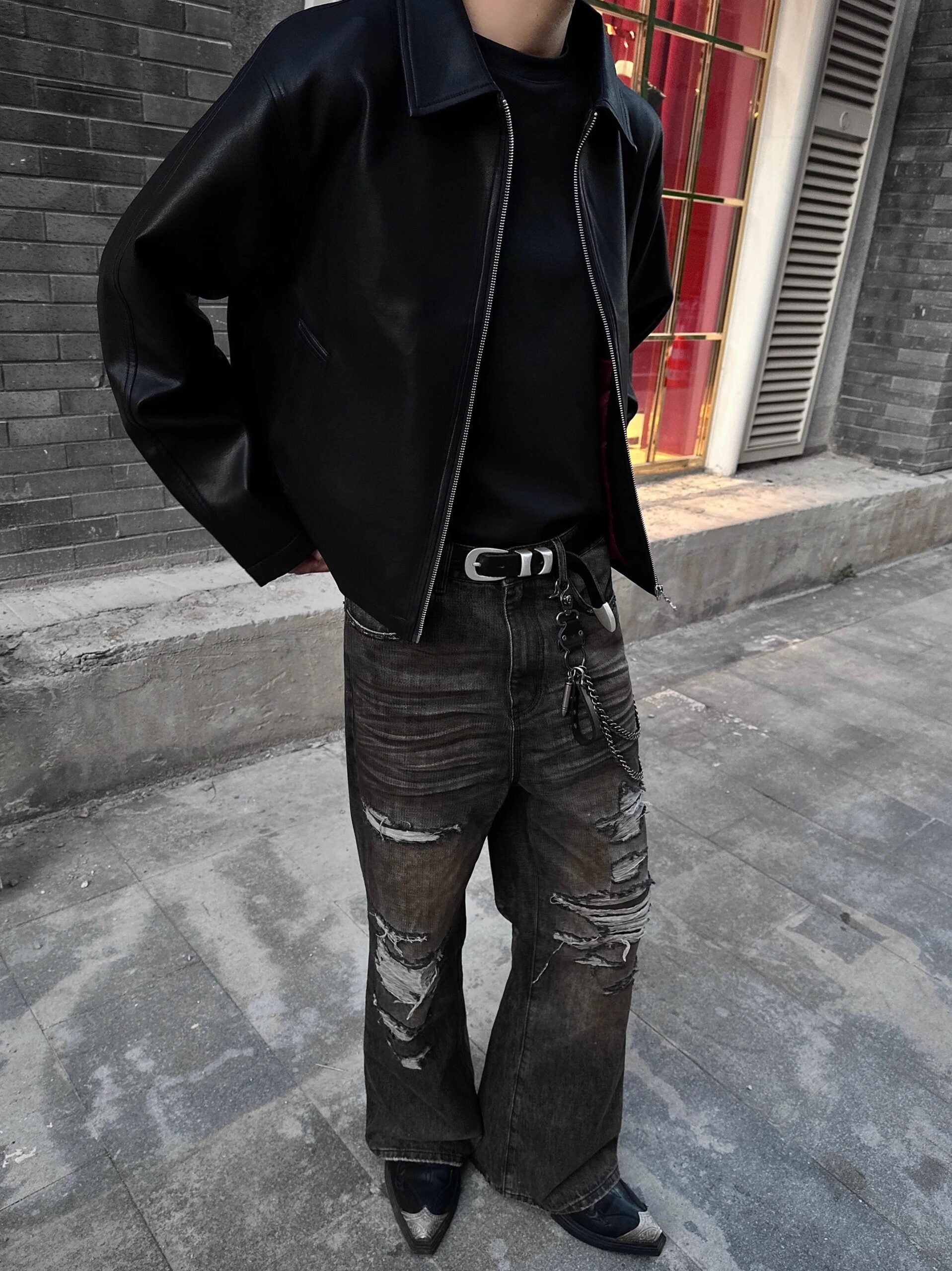 Black Zip-Up Faux Leather Jacket