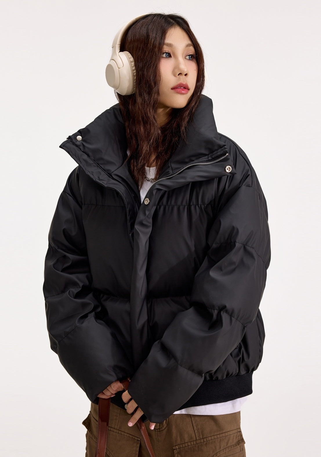 Black Zip-Up Puffer Jacket