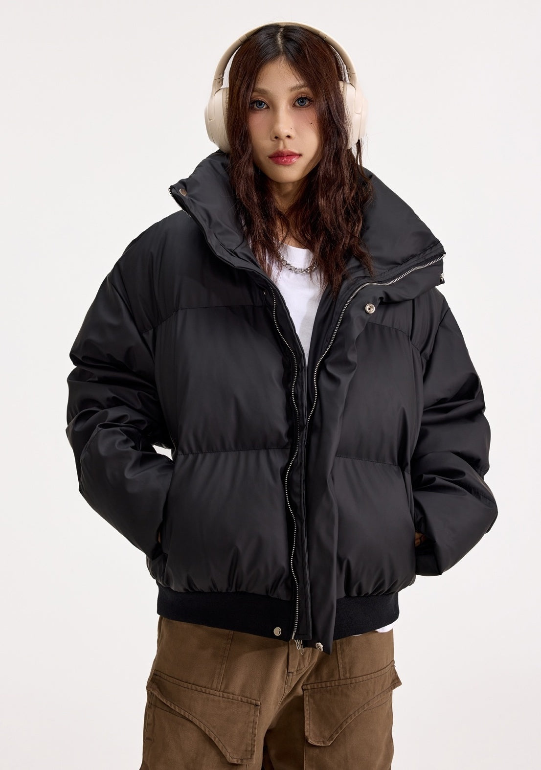 Black Zip-Up Puffer Jacket