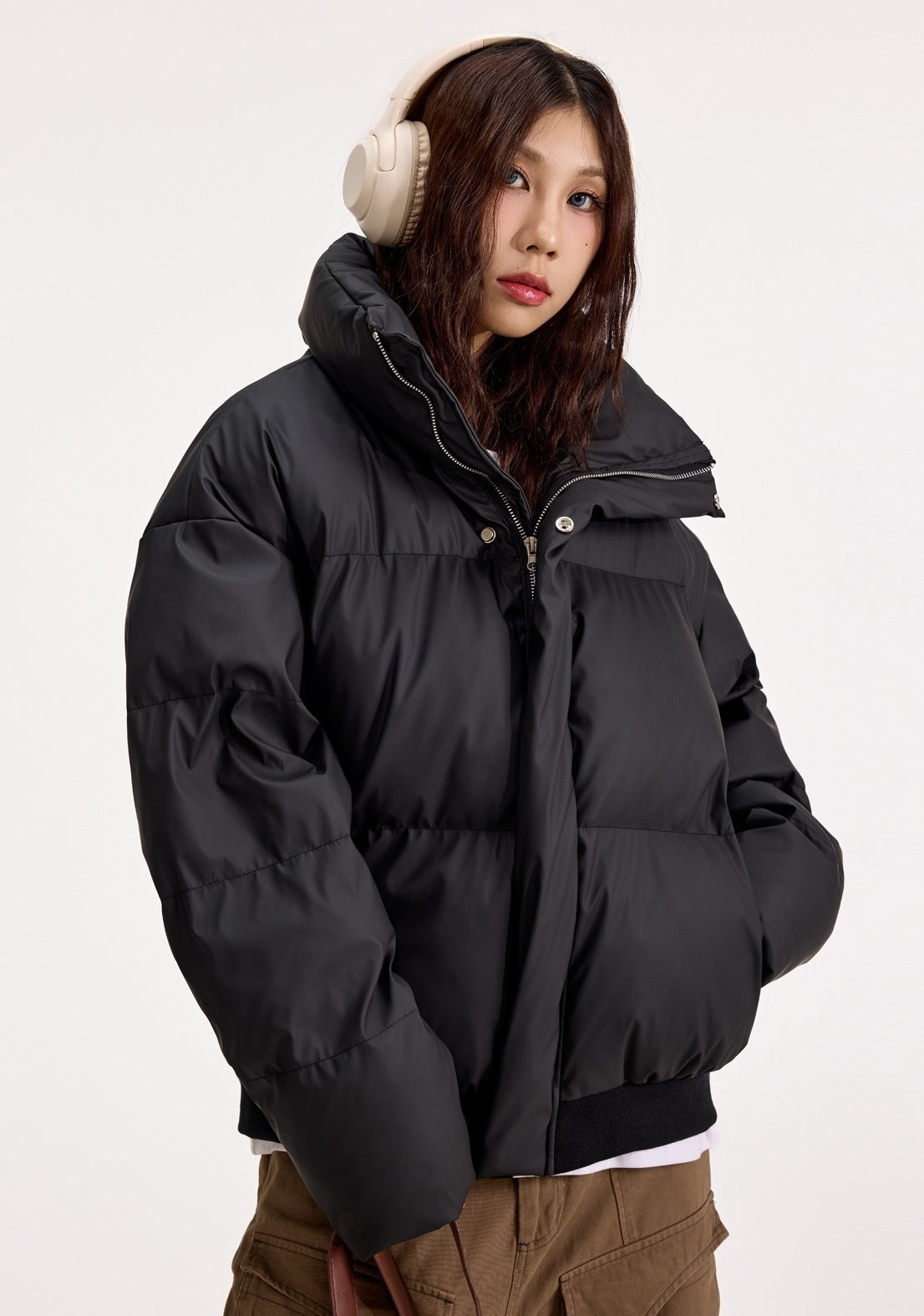 Black Zip-Up Puffer Jacket