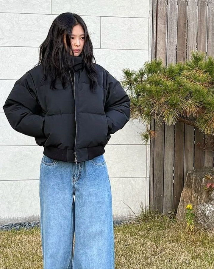 Black Zip-Up Puffer Jacket