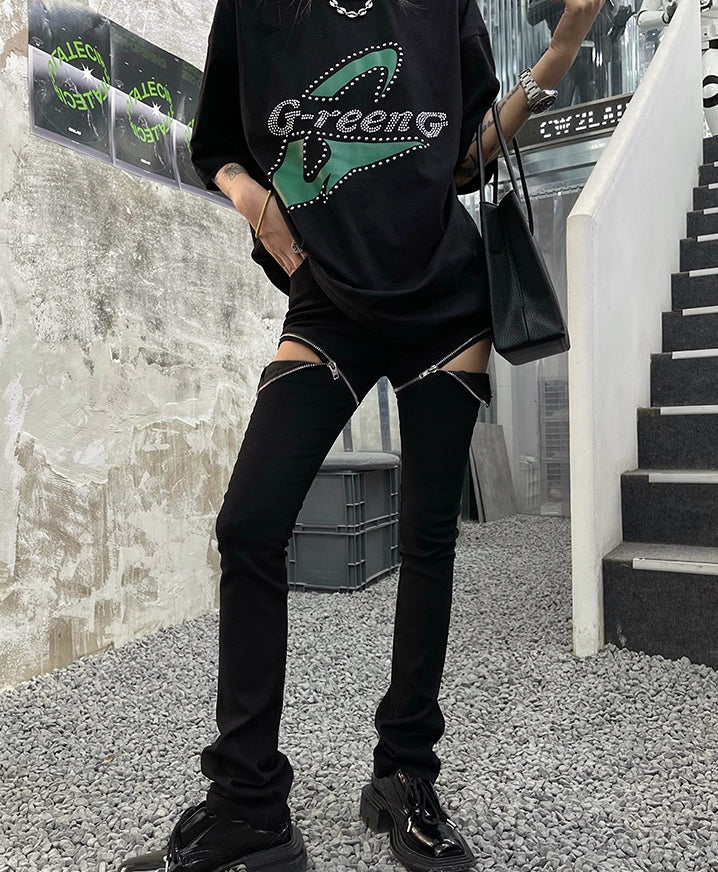 Black Zipper Cut-Out Jeans