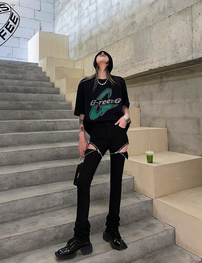 Black Zipper Cut-Out Jeans