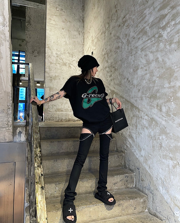 Black Zipper Cut-Out Jeans
