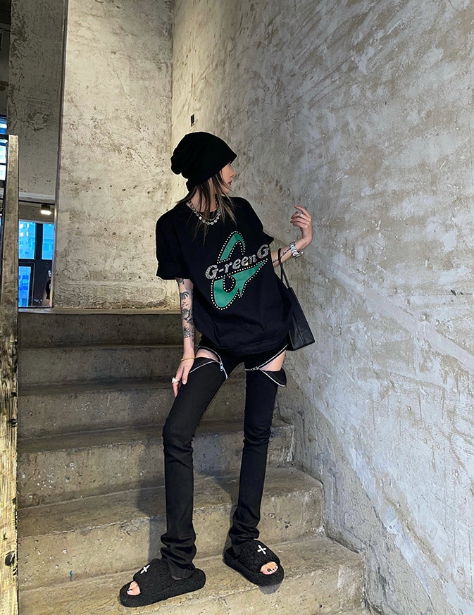 Black Zipper Cut-Out Jeans