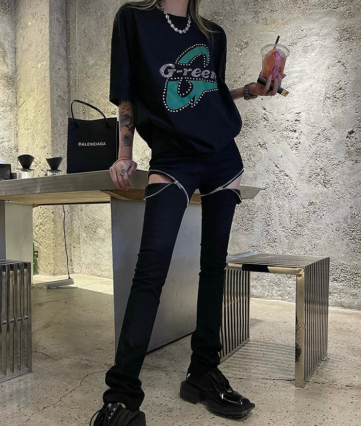 Black Zipper Cut-Out Jeans