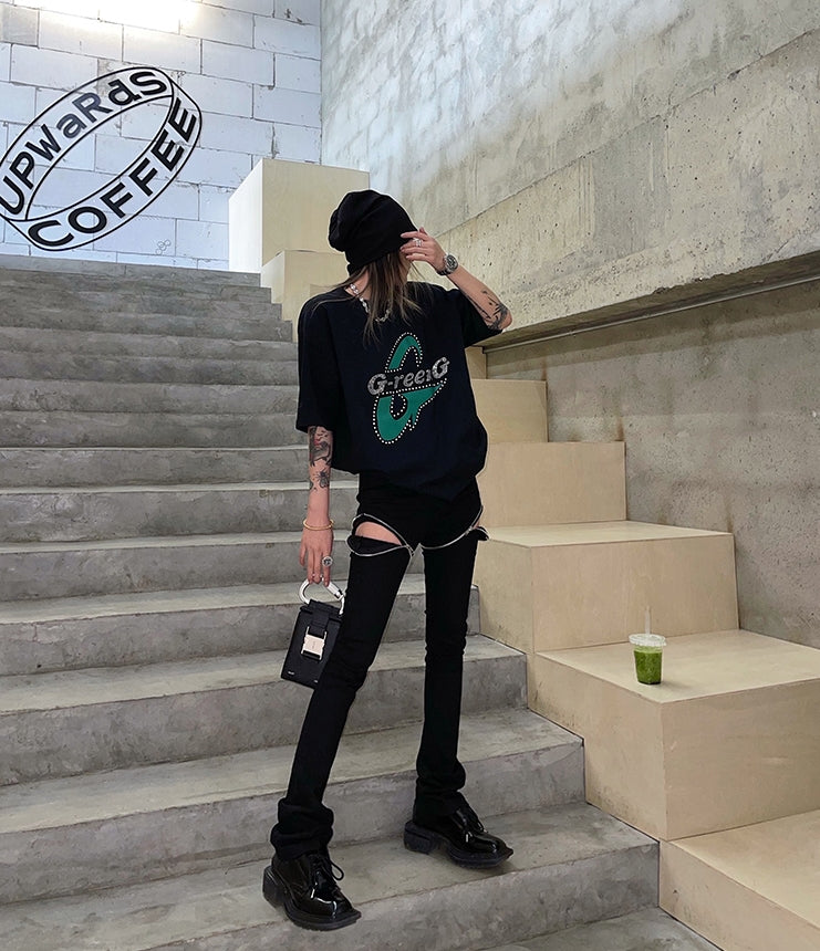 Black Zipper Cut-Out Jeans