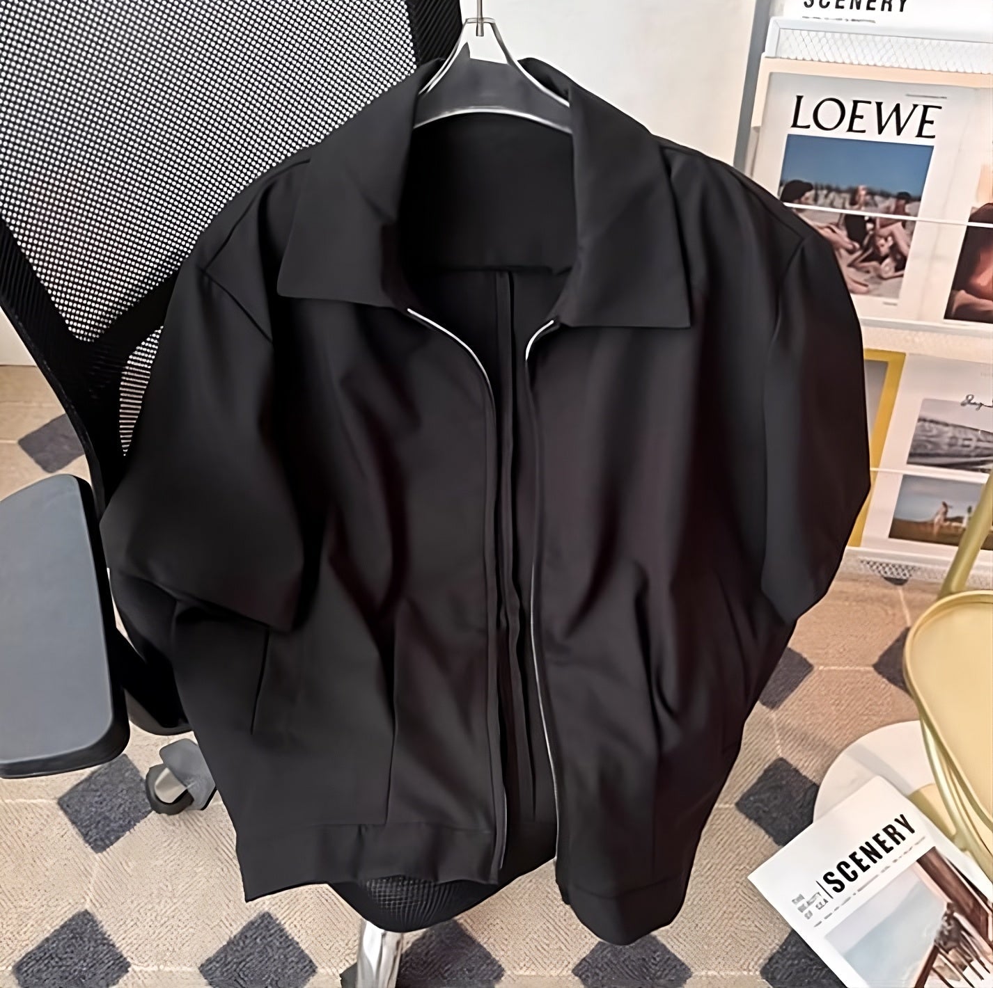 Black Zipper Short Sleeves Shirt