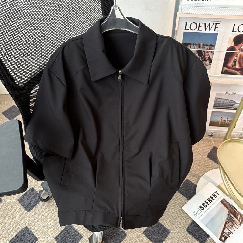 Black Zipper Short Sleeves Shirt