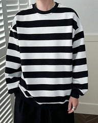 Black and White Striped Oversized Sweatshirt