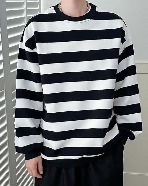 Black and White Striped Oversized Sweatshirt