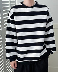 Black and White Striped Oversized Sweatshirt