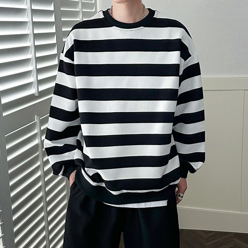 Black and White Striped Oversized Sweatshirt