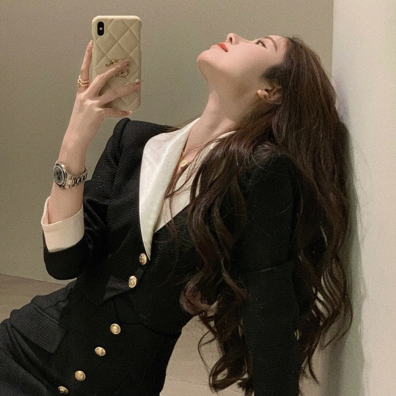Black and White Suit Dress And Blazer Set