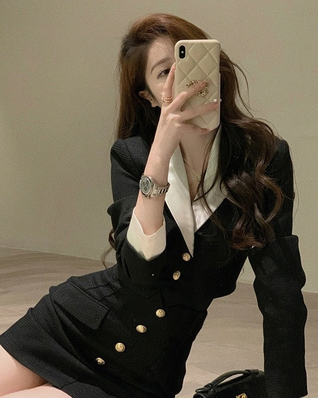Black and White Suit Dress And Blazer Set