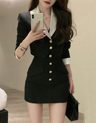 Black and White Suit Dress And Blazer Set