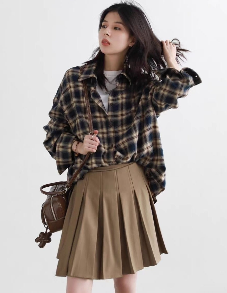 Blue And Beige Plaid Long Sleeve Shirt