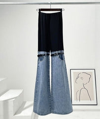 Blue And Black Buckled Jeans Illusion Pants