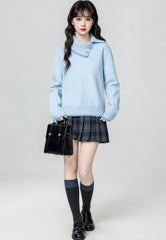 Blue Asymmetric Collar Knit Sweater Top