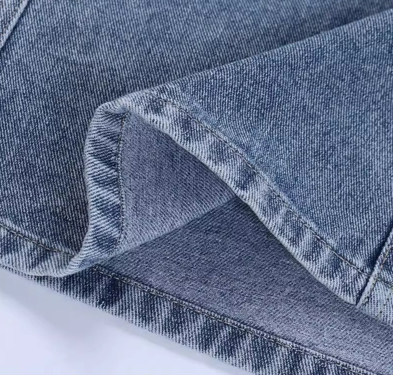 Blue Asymmetric Split Denim Skirt