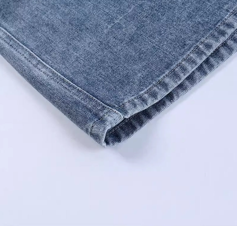 Blue Asymmetric Split Denim Skirt