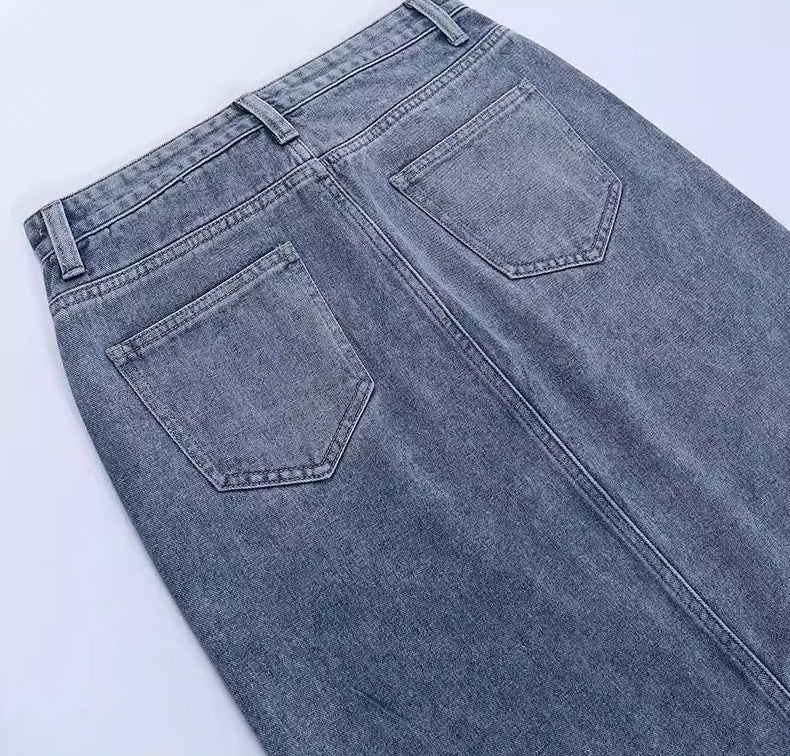 Blue Asymmetric Split Denim Skirt