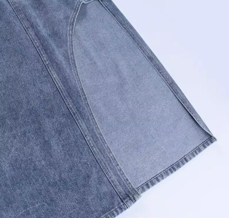 Blue Asymmetric Split Denim Skirt